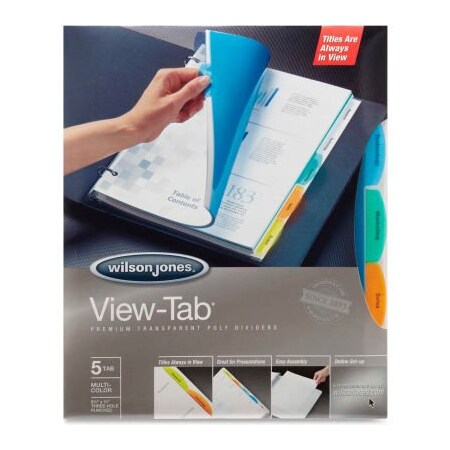 Wilson Jones Wilson Jones View-Tab Transparent Divider Set, 8.5"x11", 5 Tabs, 5 Sets, Clear/Multicolor 55565